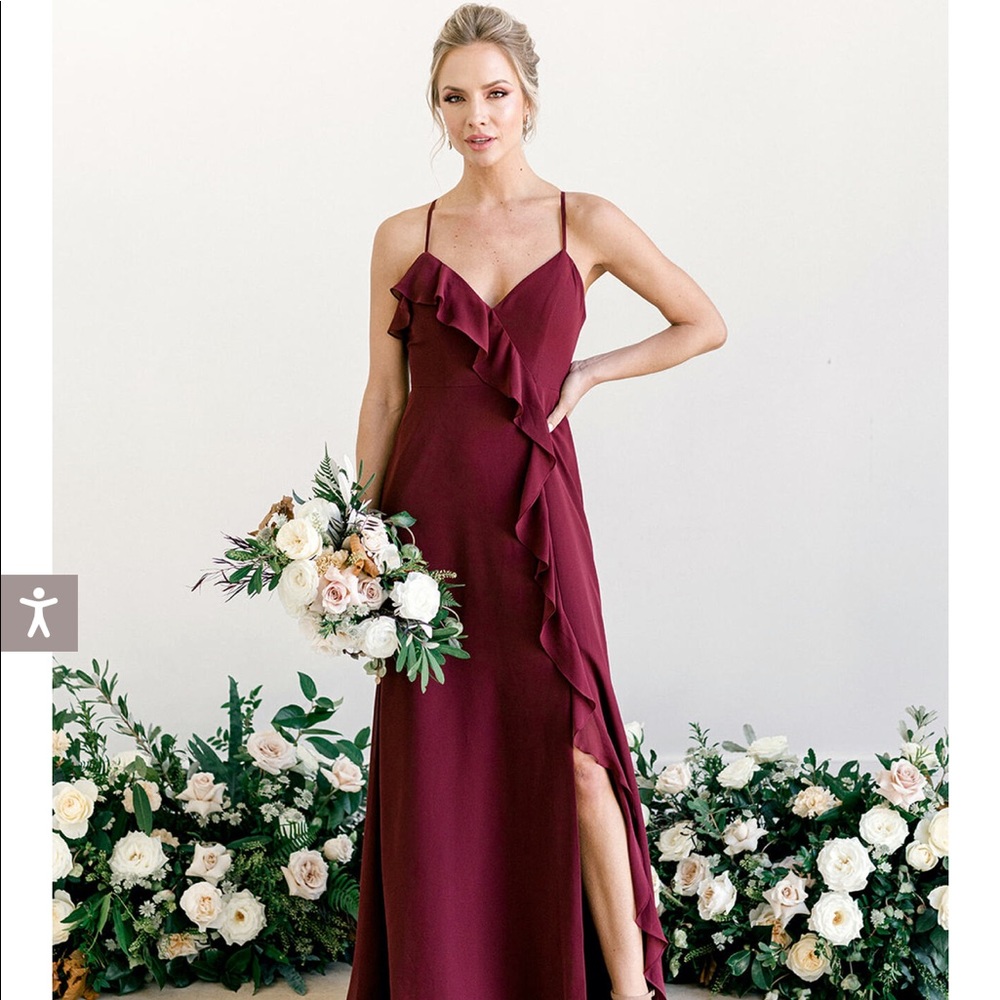 Chiffon bridesmaids dress from Revelry in rust orange color. Size 0.